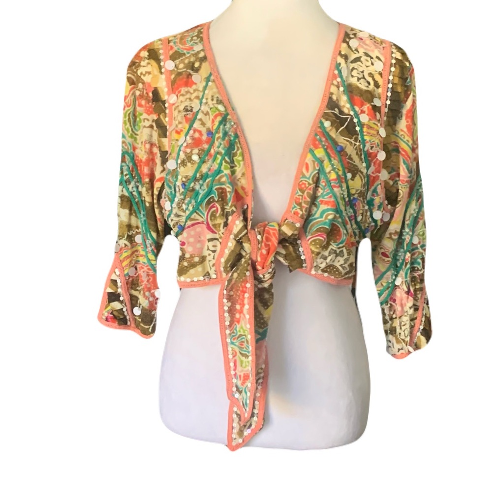 Double D Ranch Medium Tie Front Cropped Top Bolero Sequin Embellished Festival
